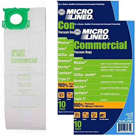 DVC Micro-Lined Paper Replacement Bags For Windsor Sensor Models S12, S15, SRS12, SRS15, SRS18, XP12, XP15, XP18, 20 Bags