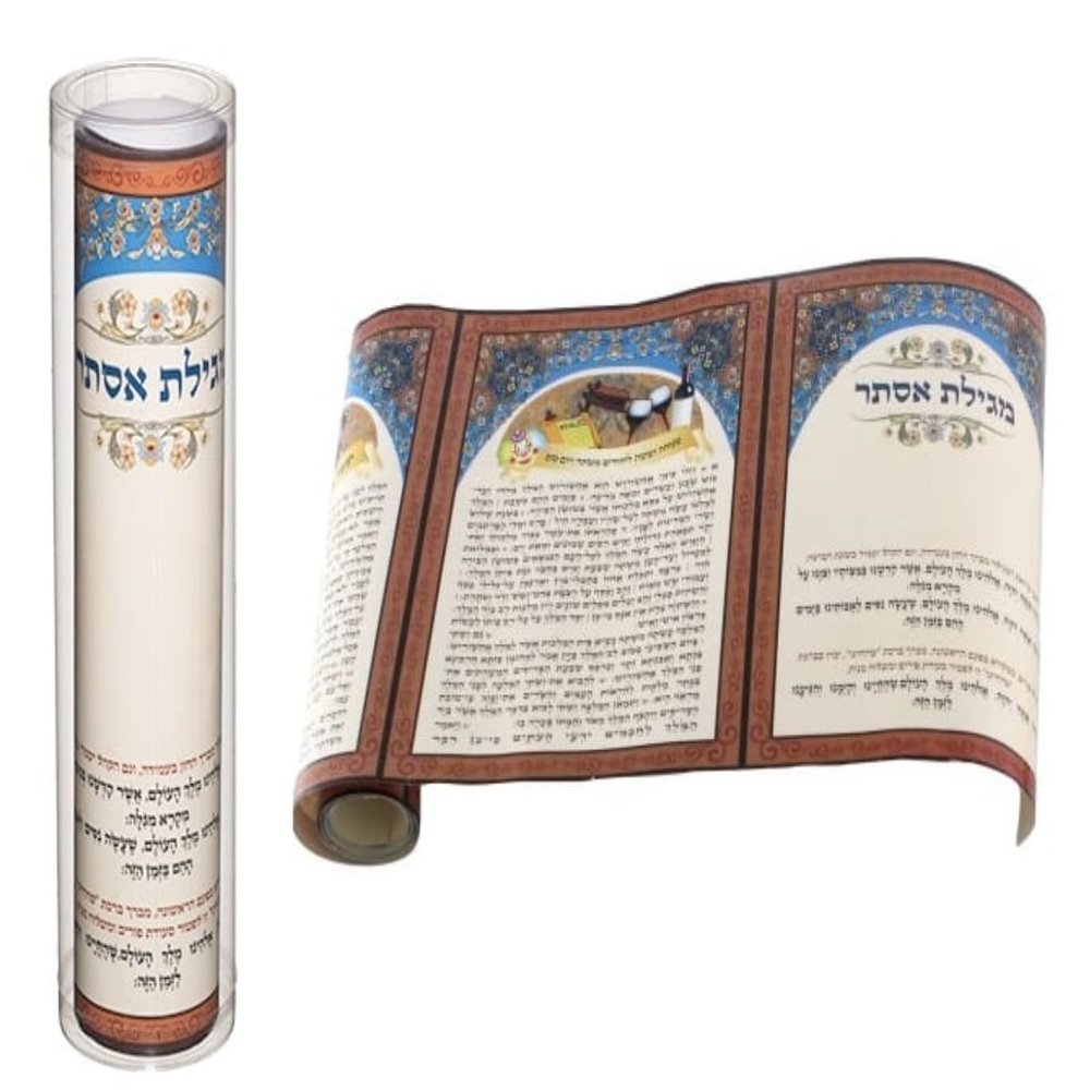 Children's Paper Megilath Esther Scroll with Acrylic Holder