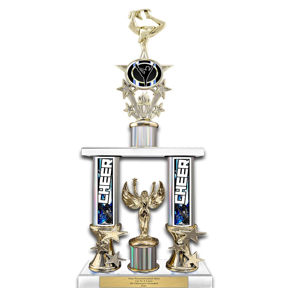 Trophy Deals 36" Action Matrix Cheerleading Silver Flute 2 Column Trophy, Custom Cheerleading Trophies with Personalized Engraving - WW128BS-CLAMB