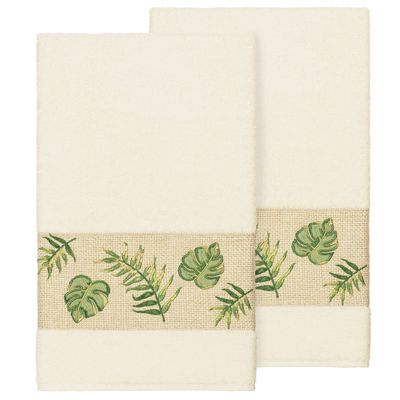 Authentic Hotel and Spa Turkish Cotton Palm Fronds Embroidered Cream 2-Piece Bath Towel Set