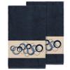 Authentic Hotel and Spa Turkish Cotton Circles Embroidered Midnight Blue 2-Piece Bath Towel Set view 2