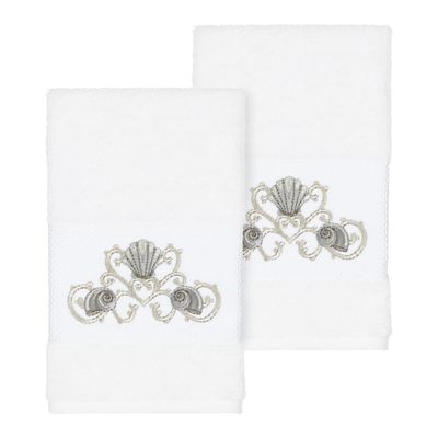 Authentic Hotel and Spa Turkish Cotton Shells Embroidered White 2-Piece Towel Hand Set