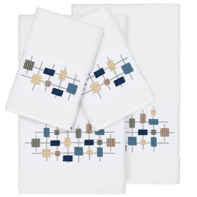 Authentic Hotel and Spa Turkish Cotton Squares Embroidered White 4-Piece Towel Set