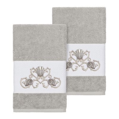 Authentic Hotel and Spa Turkish Cotton Shells Embroidered Light Grey 2-Piece Towel Hand Set