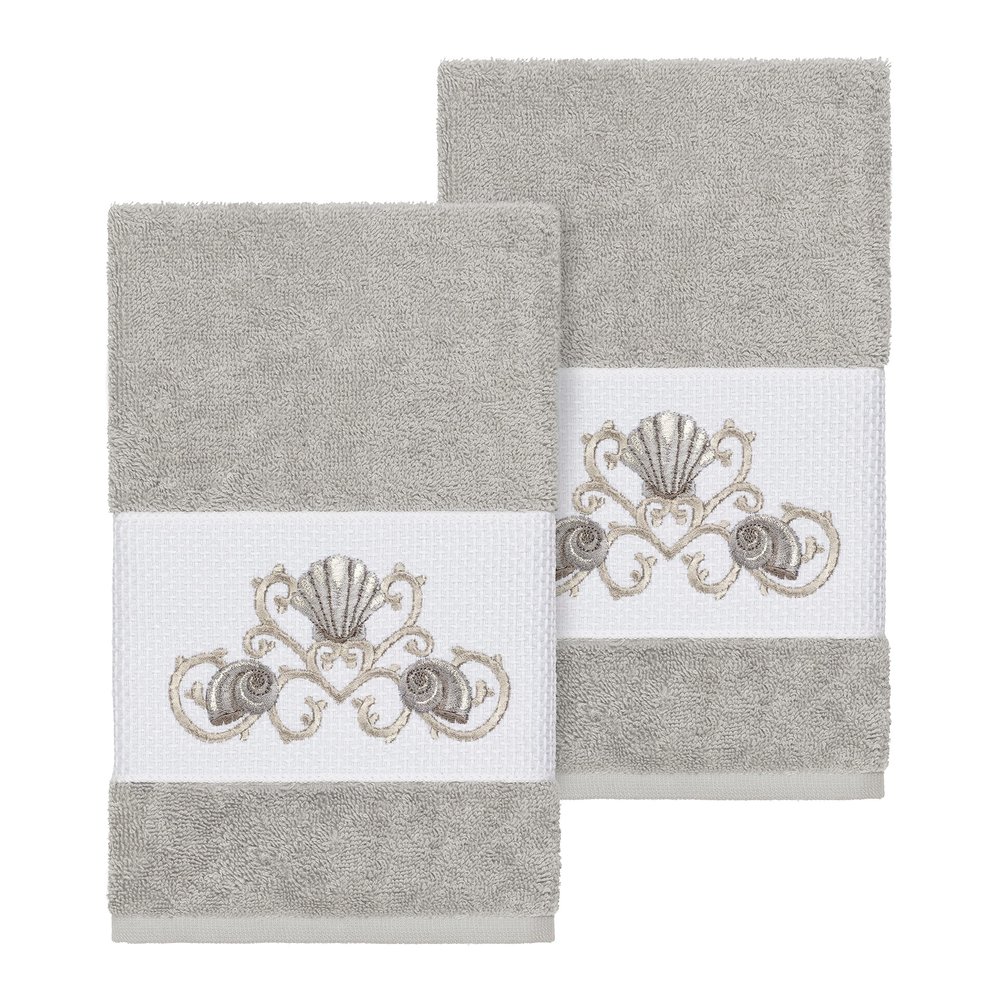 Authentic Hotel and Spa Turkish Cotton Shells Embroidered Light Grey 2-Piece Towel Hand Set