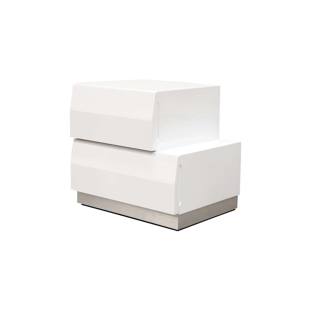 Best Master Spain 2-Drawer Poplar Wood Bedroom Nightstand in White/Silver Base