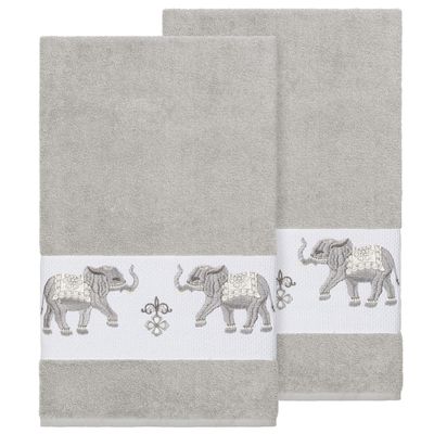 Authentic Hotel and Spa Turkish Cotton Elephants Embroidered Light Grey 2-Piece Bath Towel Set