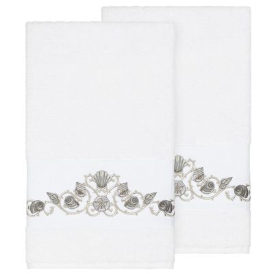 Authentic Hotel and Spa Turkish Cotton Shells Embroidered White 2-Piece Bath Towel Set