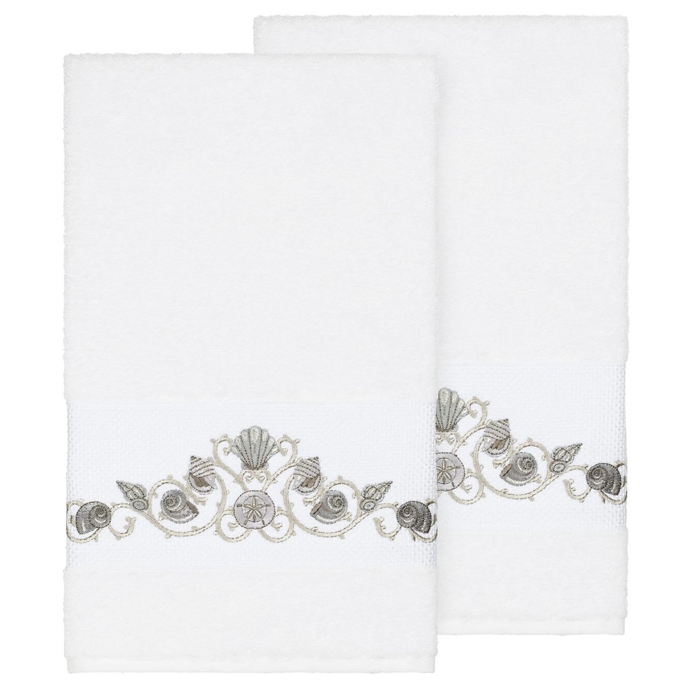 Authentic Hotel and Spa Turkish Cotton Shells Embroidered White 2-Piece Bath Towel Set