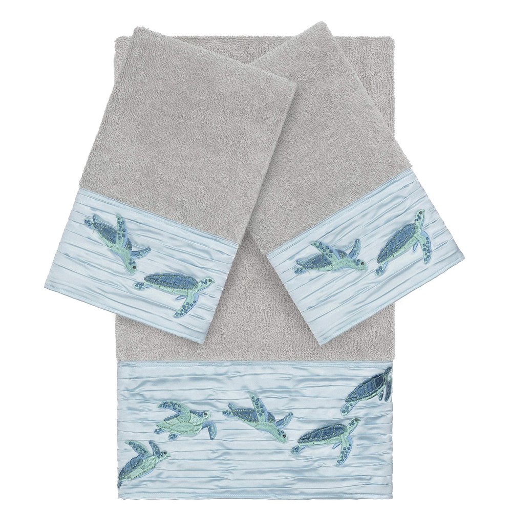 Authentic Hotel and Spa Turkish Cotton Turtles Embroidered Light Grey 3-Piece Towel Set