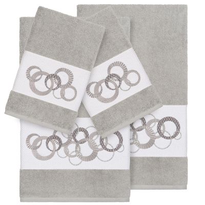 Authentic Hotel and Spa Turkish Cotton Circles Embroidered Light Grey 4-Piece Towel Set