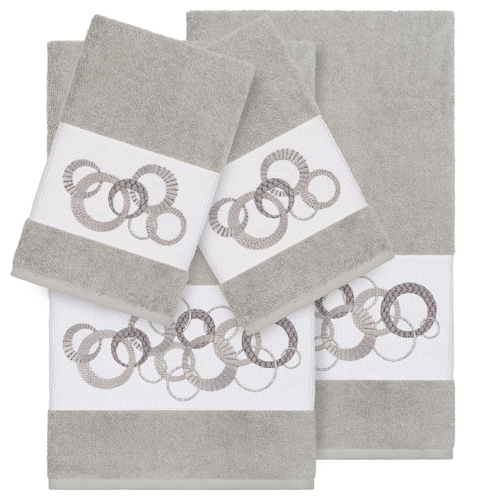 Authentic Hotel and Spa Turkish Cotton Circles Embroidered Light Grey 4-Piece Towel Set