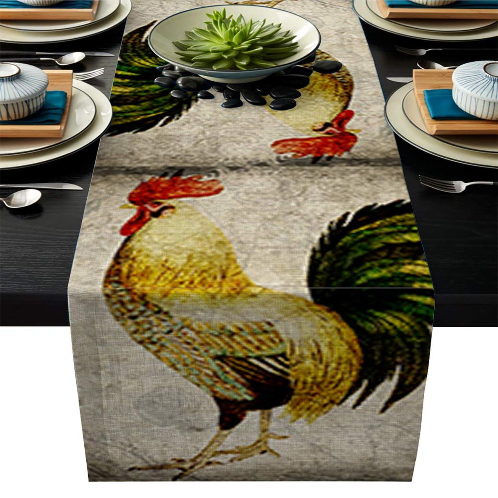 BABE MAPS Cock Rooster Table Runners 18x72inch Linen Burlap Table Runner Party Suplies Farbric Decorations for Wedding Table Bridal Shower Reception Decor - Rustic World Map
