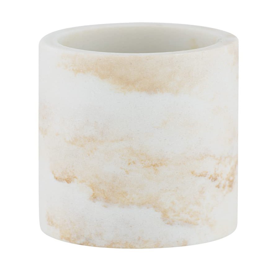 WENKO Odos Toothbrush Holder Made of Sturdy polyresin in Marble Look, Diameter 8 x 10 cm, White/Gold