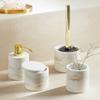 WENKO Odos Toothbrush Holder Made of Sturdy polyresin in Marble Look, Diameter 8 x 10 cm, White/Gold view 4