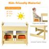 Costzon Kids Table and Chair Set, 3 in 1 Wooden Activity Table with Storage Drawer, Detachable Tabletop for Children Drawing Reading Art Craft, Playroom, Nursery, Toddler Table and Chair Set, Natural view 3