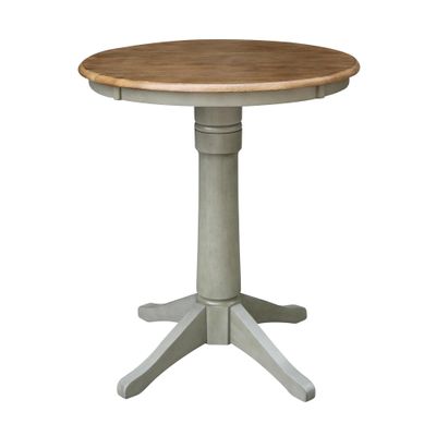 30" Round Top Pedestal Dining Table, 35.9" High, Distressed Hickory/Stone