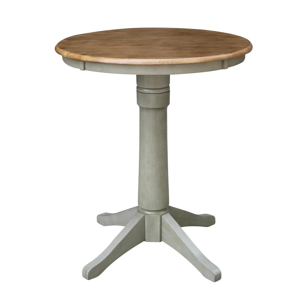30" Round Top Pedestal Dining Table, 35.9" High, Distressed Hickory/Stone