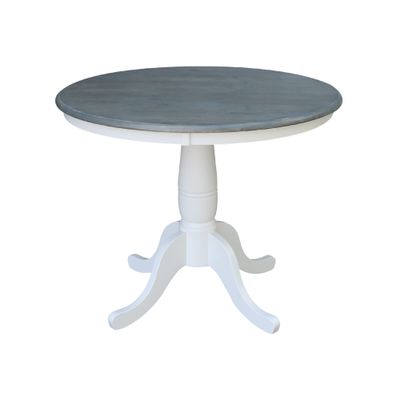 36" Round Top Pedestal Dining Table, 29.1" High, White/Heather Gray