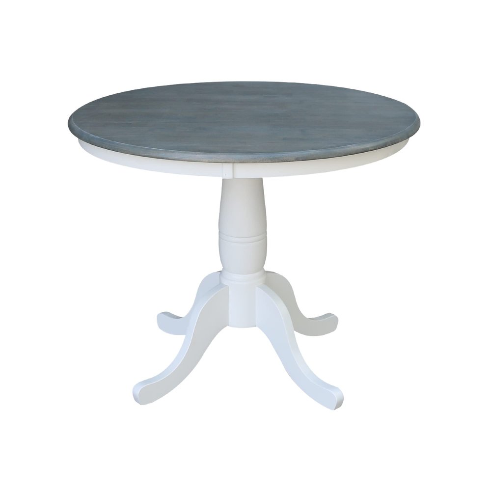 36" Round Top Pedestal Dining Table, 29.1" High, White/Heather Gray