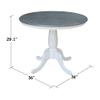 36" Round Top Pedestal Dining Table, 29.1" High, White/Heather Gray view 2