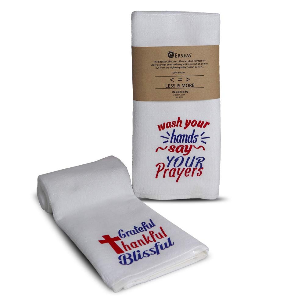 Ebsem Christian Religious Hand-Dish Towel Set of 2 Kitchen/Bathroom Towels with Flock Printed Designs Perfect for Housewarming, Valentine's, Mother's Day, Thanksgiving, Birthday