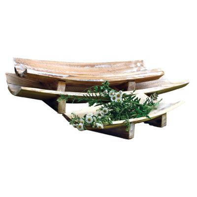 MY SWANKY HOME Elegant Coastal Inspired Curved Set 3 Stackable Rectangle Wood Trays Minimalist