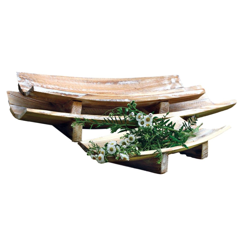 MY SWANKY HOME Elegant Coastal Inspired Curved Set 3 Stackable Rectangle Wood Trays Minimalist