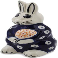 Polmedia Polish Pottery Bunny Figurine - Peacock Eyes Pattern Handmade in Boleslawiec Poland + Certificate of Authenticity