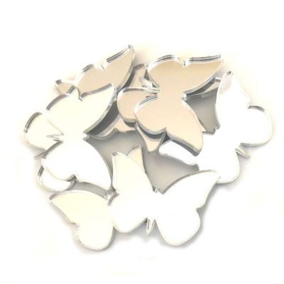 Butterfly Wings Crafting Mirrors, Set of 10, Shatterproof Acrylic, Silver