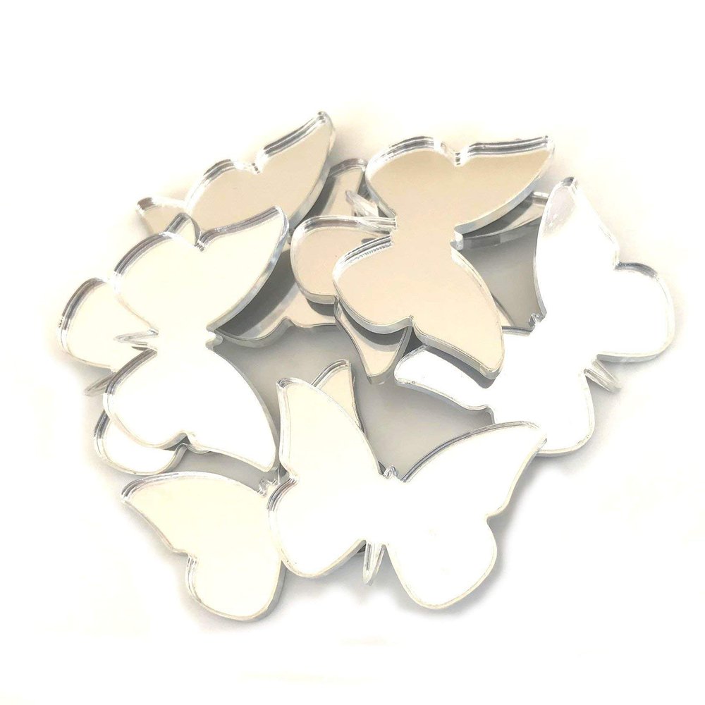 Butterfly Wings Crafting Mirrors, Set of 10, Shatterproof Acrylic, Silver