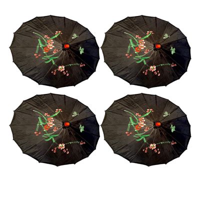 TJ Global PACK OF 4 Japanese Chinese 33" Umbrella Parasol For Wedding Parties, Photography, Costumes, Cosplay, Decoration And Other Events - 4 Umbrellas (Black)