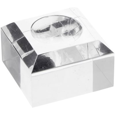 Plymor Clear Acrylic Square Display Base with Indented Circle to Hold Egg, Marble, Ball or Sphere, 1.5" W x 1.5" D x 1" H (0.875" Circle), Pack of 6