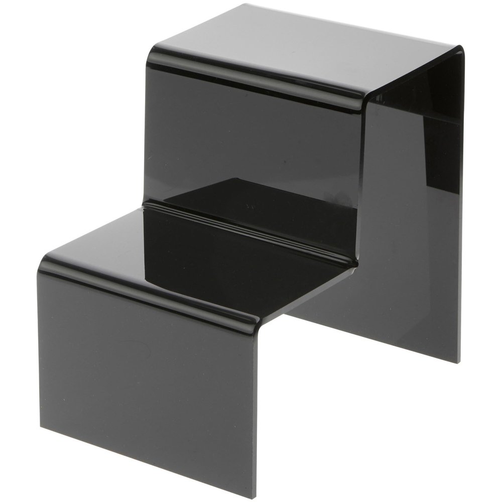 Plymor Black Acrylic 2-Step Solid Back Display Stairs, 8.25" H x 6" W x 8.75" D (2 Pack)