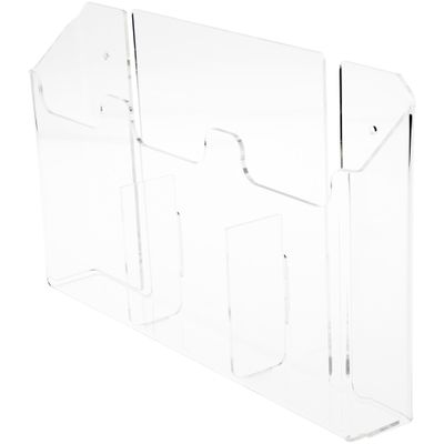 Plymor Clear Acrylic 3-Pocket Tri-Fold Brochure Literature Holder (Wall Mount), Fits Documents Up to 4" Wide (3 Pack)