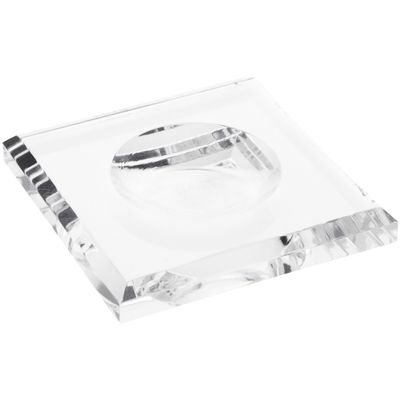 Plymor Clear Acrylic Square Display Base with Indented Circle to Hold Egg, Marble, Ball or Sphere, 3.5" W x 3.5" D x 0.5" H (2" Circle), Pack of 6
