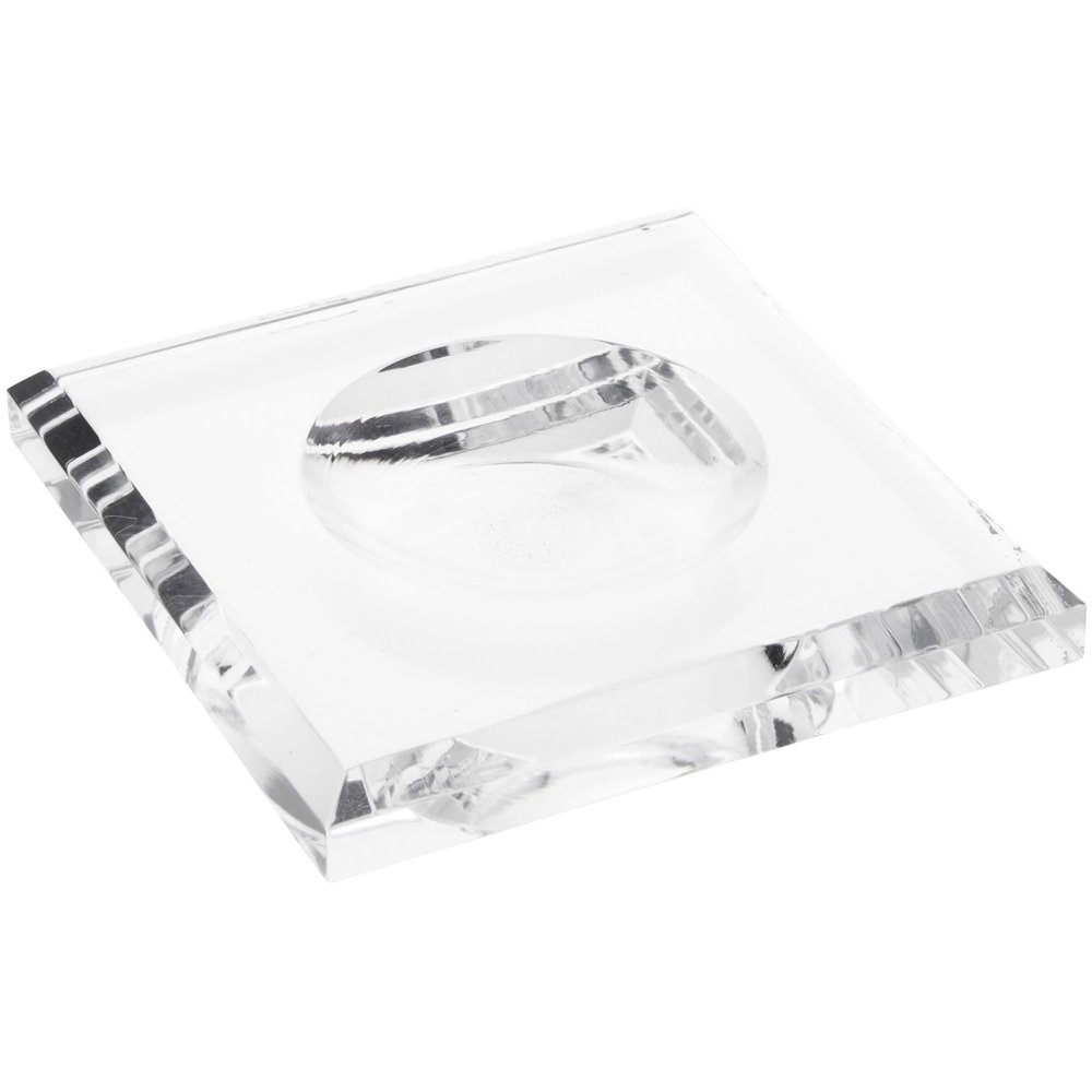 Plymor Clear Acrylic Square Display Base with Indented Circle to Hold Egg, Marble, Ball or Sphere, 3.5" W x 3.5" D x 0.5" H (2" Circle), Pack of 6
