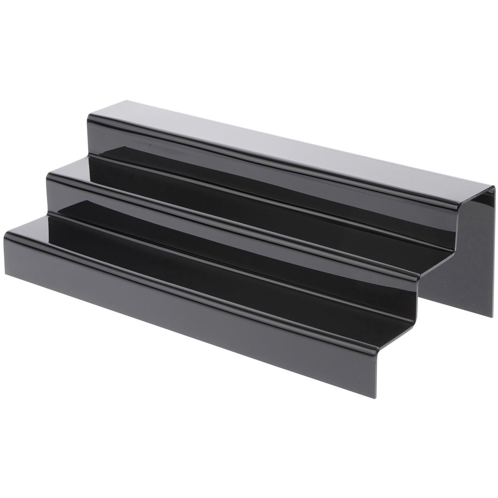 Plymor Black Acrylic 3-Step Solid Back Display Stairs, 5.5" H x 18" W x 8" D (2 Pack)
