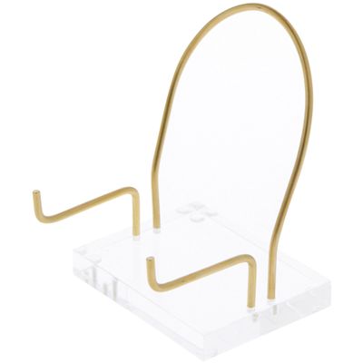 Plymor Clear Acrylic Base with Adjustable Brass Rods and Curved Back to Hold Rock, Fossil, and Mineral Specimen, 4.125" H x 3.125" W x 2.5" D (1.5" Arm Length) (2 Pack)