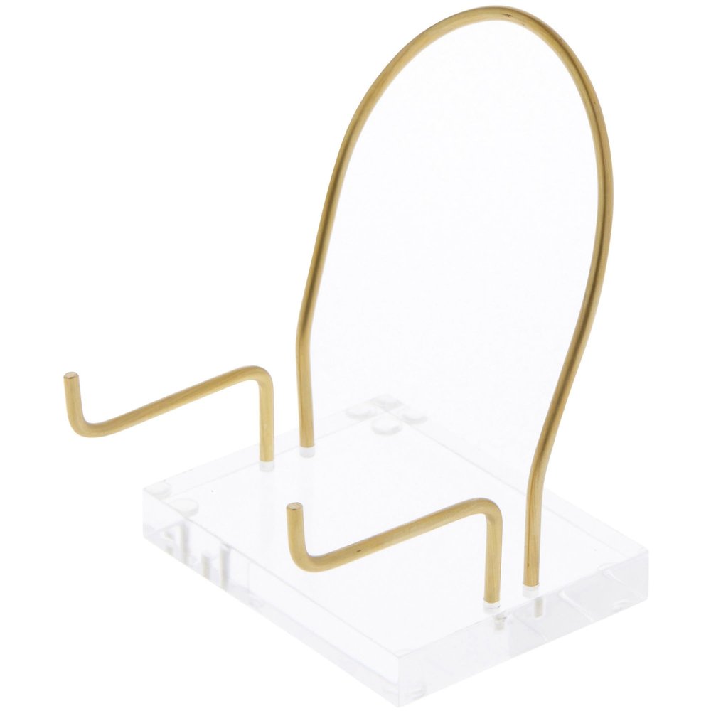 Plymor Clear Acrylic Base with Adjustable Brass Rods and Curved Back to Hold Rock, Fossil, and Mineral Specimen, 4.125" H x 3.125" W x 2.5" D (1.5" Arm Length) (2 Pack)