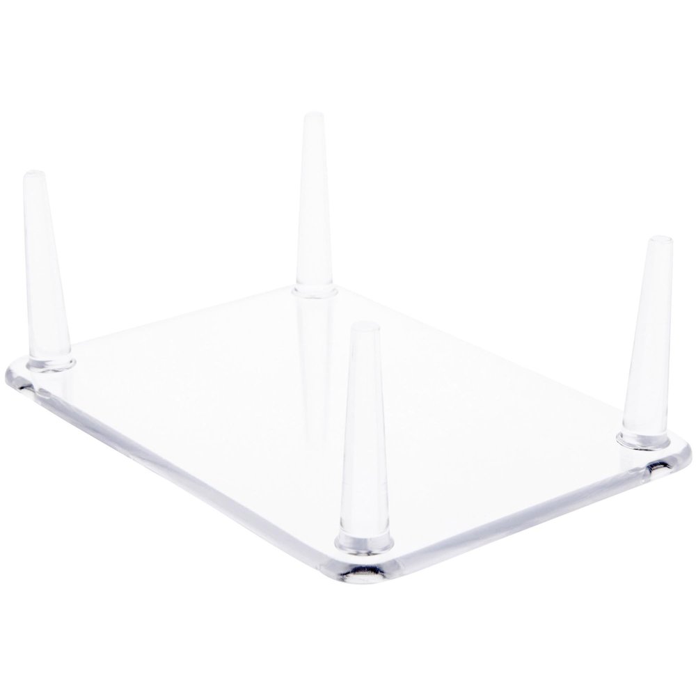 Plymor Clear Acrylic Rectangular Base with 4 Display Prongs for Geode, Mineral or Crystal Cluster, 2.25" H x 6.25" W x 4.5" D (2 Pack)
