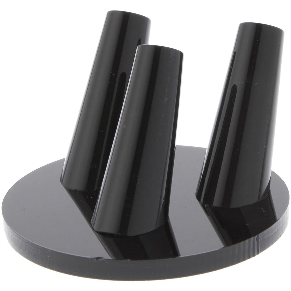 Plymor Black Acrylic Ring Finger Display, Triple on Round Base, 3" W x 3" D x 1.75" H (6 Pack)