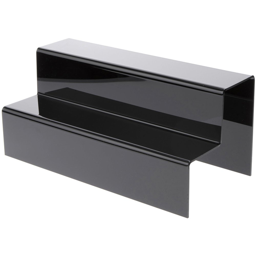 Plymor Black Acrylic 2-Step Solid Back Display Stairs, 8.25" H x 18" W x 8.5" D (2 Pack)