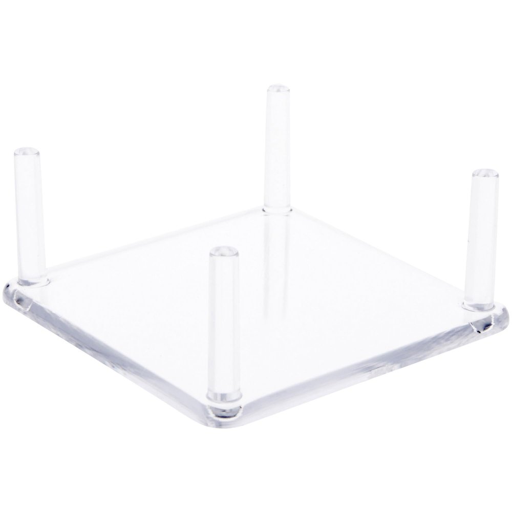 Plymor Clear Acrylic Square Base with 4 Display Prongs for Geode, Mineral or Crystal Cluster, 1.625" H x 4" W x 4" D (3 Pack)