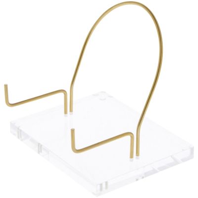 Plymor Clear Acrylic Base with Adjustable Brass Rods and Curved Back to Hold Rock, Fossil, and Mineral Specimen, 5" H x 5" W x 4" D (2.25" Arm Length) (2 Pack)