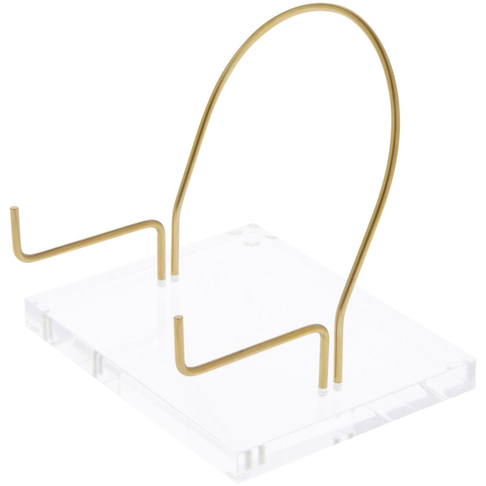 Plymor Clear Acrylic Base with Adjustable Brass Rods and Curved Back to Hold Rock, Fossil, and Mineral Specimen, 5" H x 5" W x 4" D (2.25" Arm Length) (2 Pack)