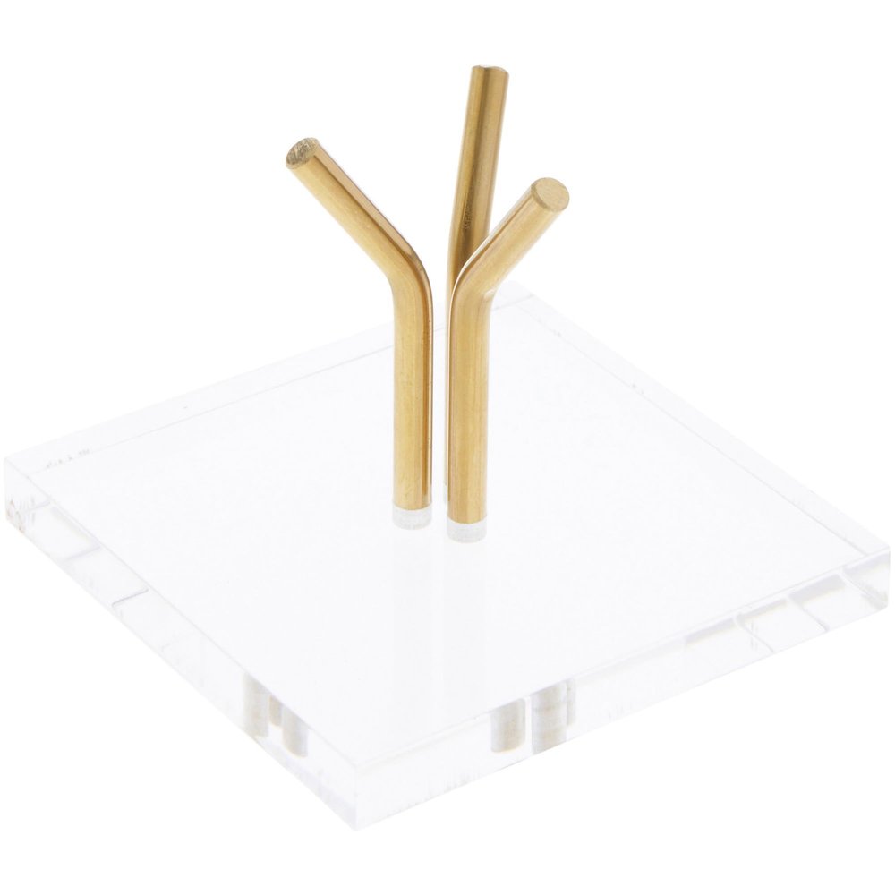 Plymor Clear Acrylic Base with 3 Angled Brass Pegs to Hold Egg, Marble, Ball or Sphere, 3" H x 3" W x 2" D (2 Pack)