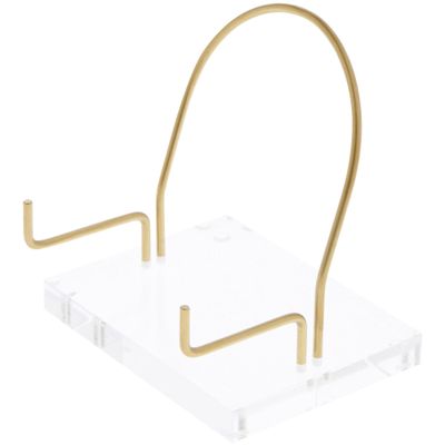 Plymor Clear Acrylic Base with Adjustable Brass Rods and Curved Back to Hold Rock, Fossil, and Mineral Specimen, 3.625" H x 4" W x 3" D (1.5" Arm Length) (2 Pack)