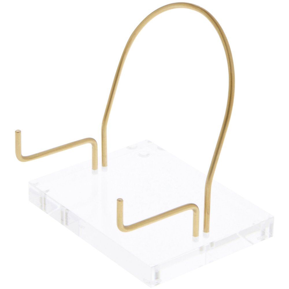 Plymor Clear Acrylic Base with Adjustable Brass Rods and Curved Back to Hold Rock, Fossil, and Mineral Specimen, 3.625" H x 4" W x 3" D (1.5" Arm Length) (2 Pack)