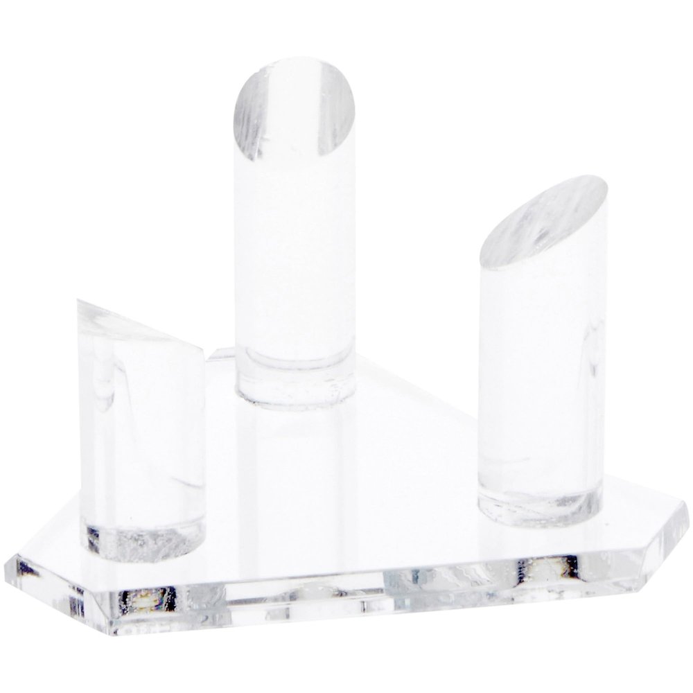 Plymor Clear Acrylic Beveled Triangular Display Base with 3 Display Prongs for Geode, Mineral or Crystal Cluster, 3.75" W x 3.25" D x 2" H, Pack of 3
